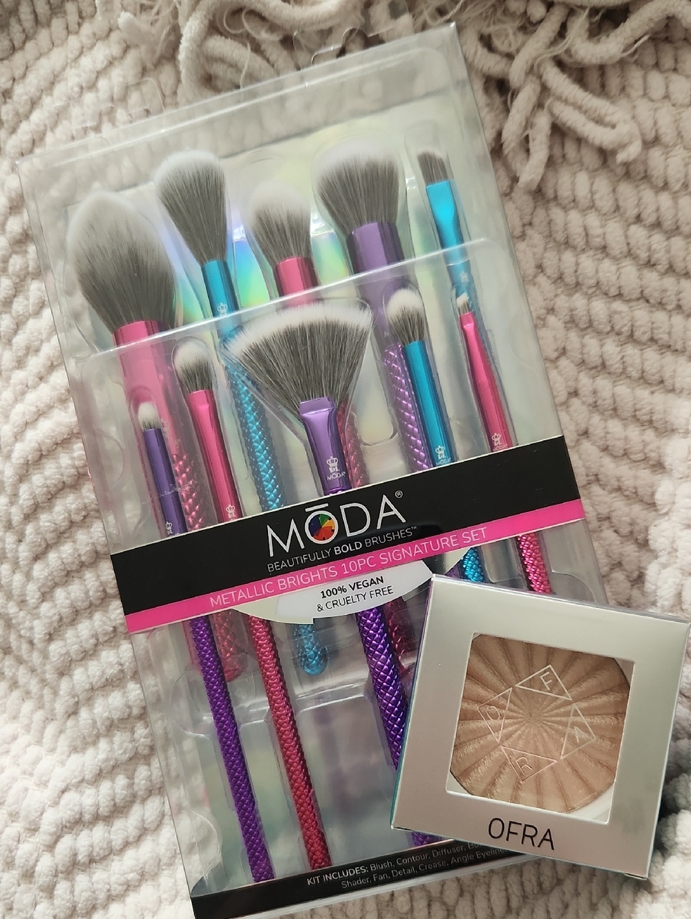 Moda Metallic Brights 10-Piece Makeup Brush Set - Pink, Purple, Blue